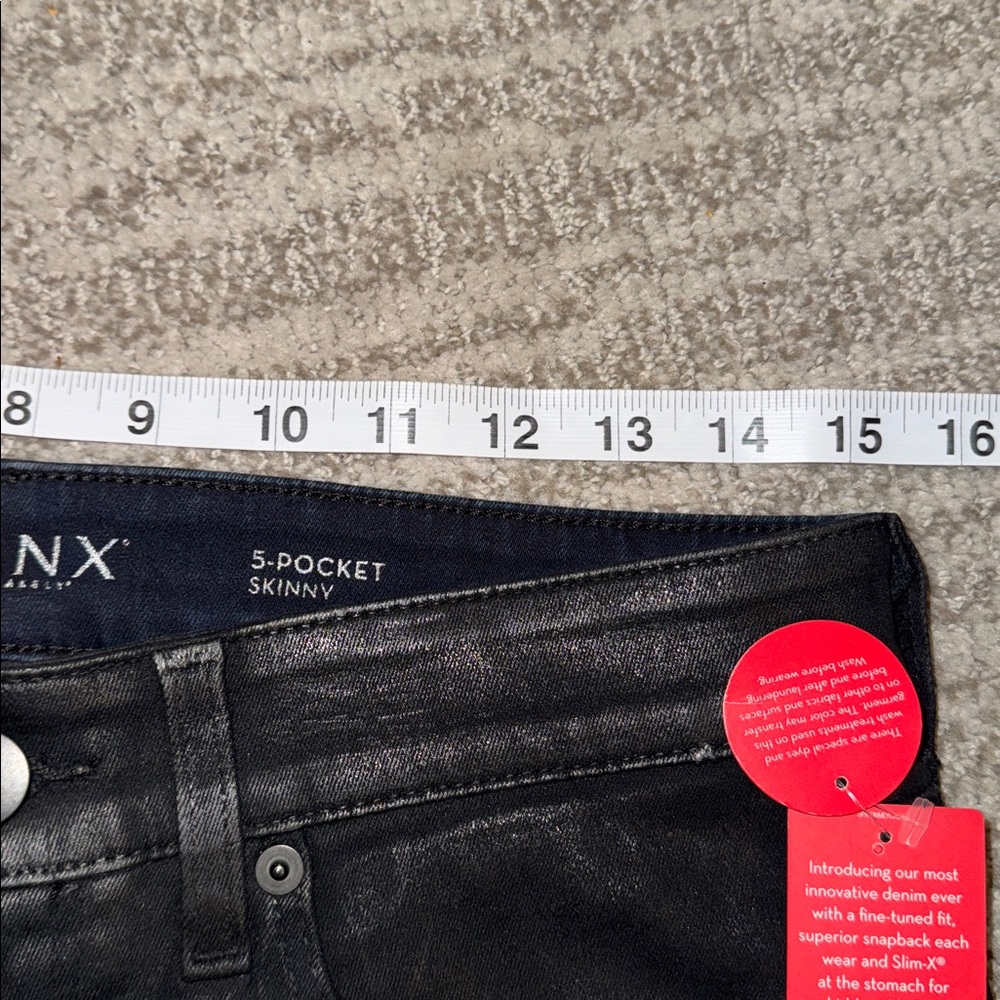 NEW Spanx $178 Skinny Jeans Black Lacquer Wax Coated 29 Shaping Contouring pants - Picture 8 of 11